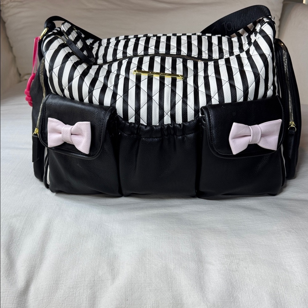 Betsey Johnson Black and White Striped weekend Baby Bag